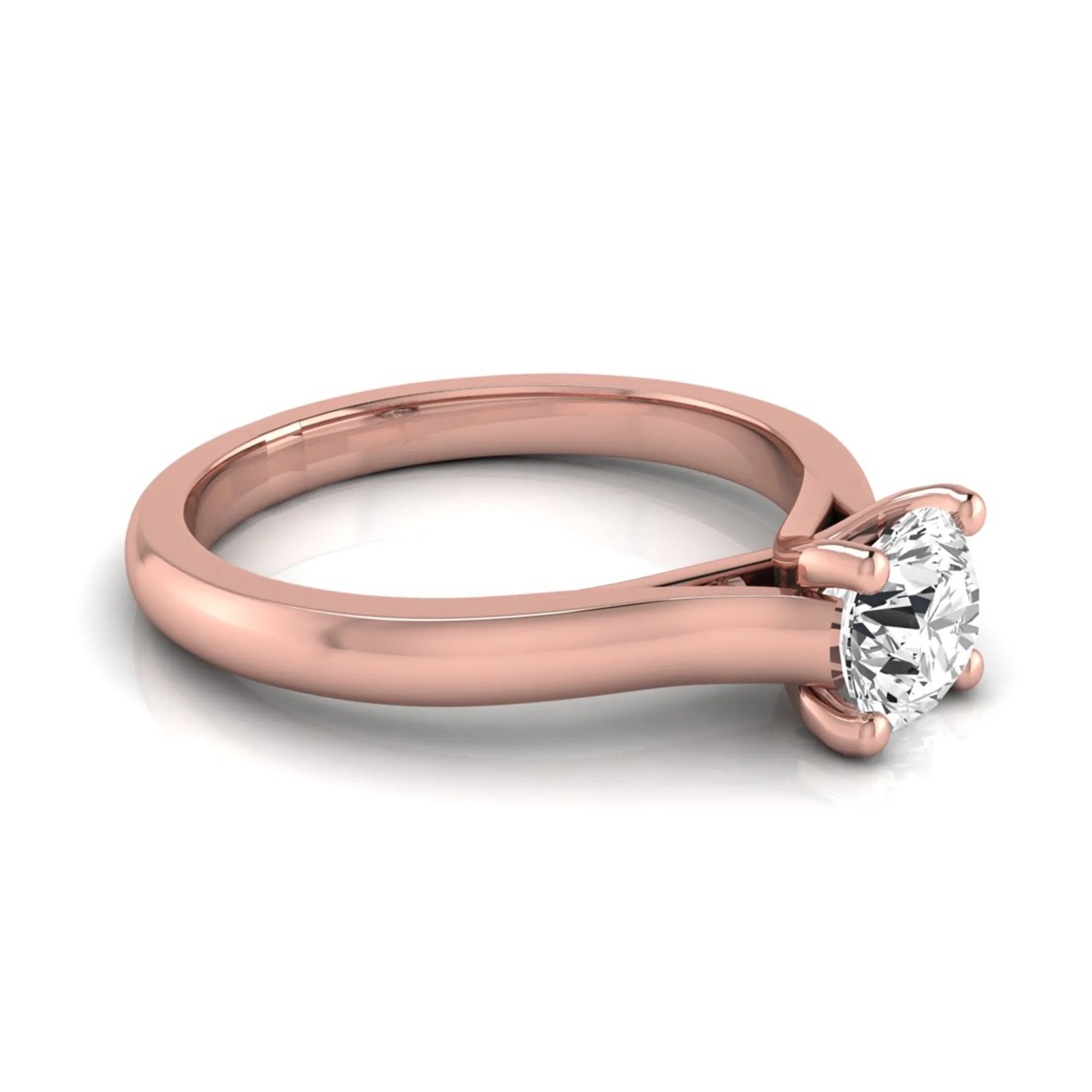 Round lab grown diamond solitaire engagement ring featuring a 0.65 carat round brilliant diamond in a classic four-prong rose gold setting.