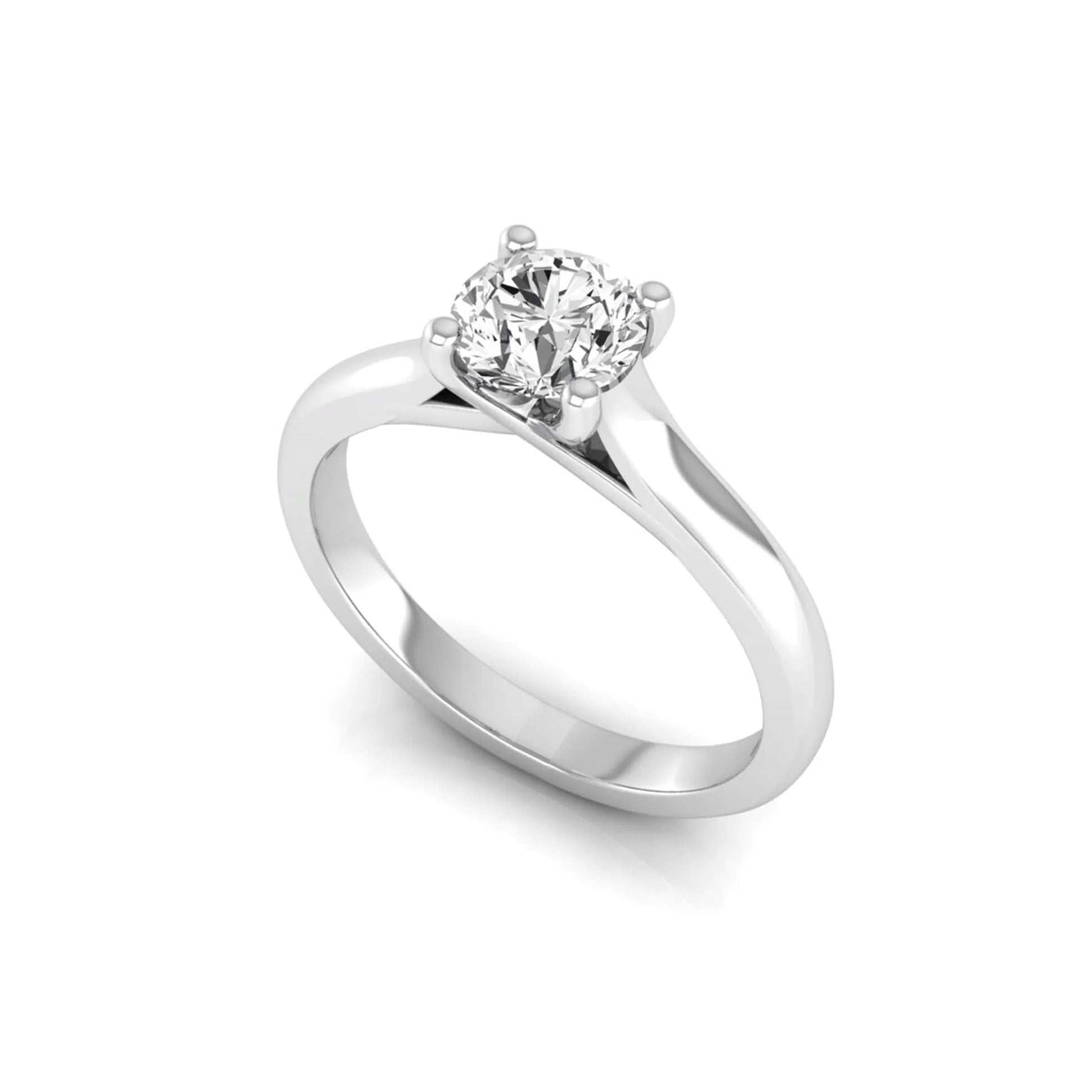 Round lab grown diamond solitaire engagement ring featuring a 0.65 carat round brilliant diamond in a classic four-prong white gold setting.