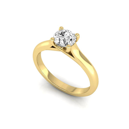 Round lab grown diamond solitaire engagement ring featuring a 0.65 carat round brilliant diamond in a classic four-prong yellow gold setting.