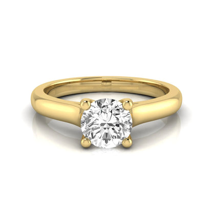 Round lab grown diamond solitaire engagement ring featuring a 0.65 carat round brilliant diamond in a classic four-prong yellow gold setting.