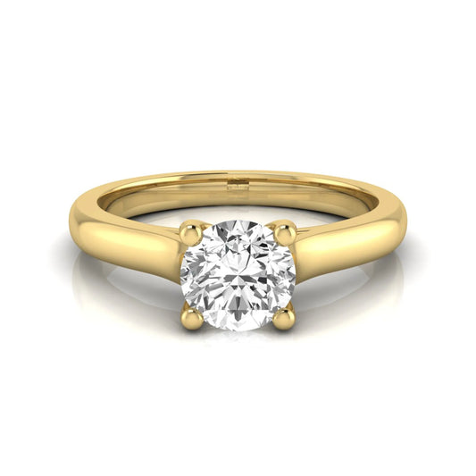 Round lab grown diamond solitaire engagement ring featuring a 0.65 carat round brilliant diamond in a classic four-prong yellow gold setting.