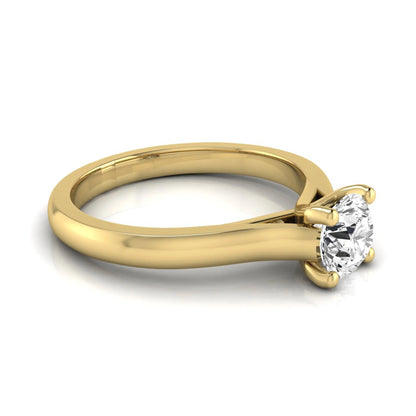 Round lab grown diamond solitaire engagement ring featuring a 0.65 carat round brilliant diamond in a classic four-prong yellow gold setting.