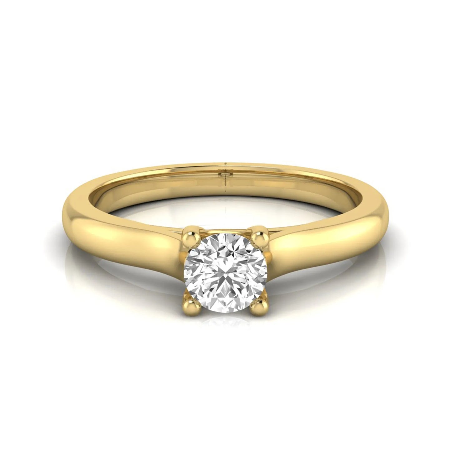 Round lab grown diamond solitaire engagement ring featuring a 0.29 carat round brilliant diamond in a classic four-prong yellow gold setting.