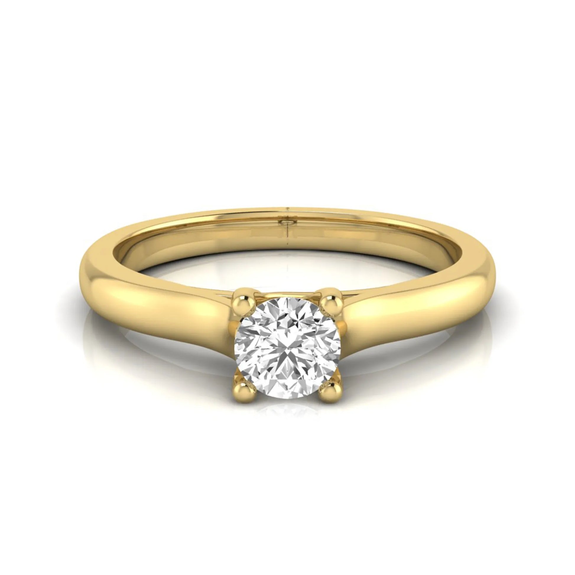 Round lab grown diamond solitaire engagement ring featuring a 0.29 carat round brilliant diamond in a classic four-prong yellow gold setting.