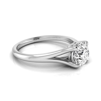 Round cut lab grown diamond split shank solitaire engagement ring featuring a 1.55 carat IGI certified center diamond in white gold.
