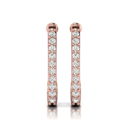 Round lab grown diamond square huggie hoop earrings featuring round brilliant diamonds in a continuous shared prong setting with a modern square silhouette in rose gold