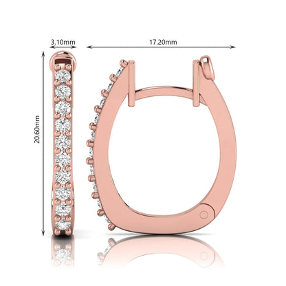 Round lab grown diamond square huggie hoop earrings featuring round brilliant diamonds in a continuous shared prong setting with a modern square silhouette in rose gold