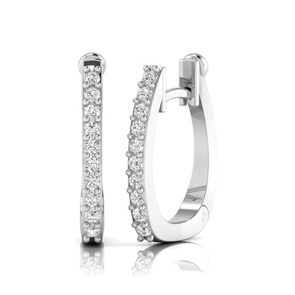 Round lab grown diamond square huggie hoop earrings featuring round brilliant diamonds in a continuous shared prong setting with a modern square silhouette in white gold