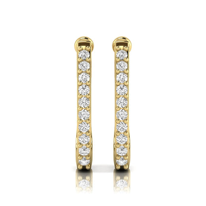 Round lab grown diamond square huggie hoop earrings featuring round brilliant diamonds in a continuous shared prong setting with a modern square silhouette in yellow gold
