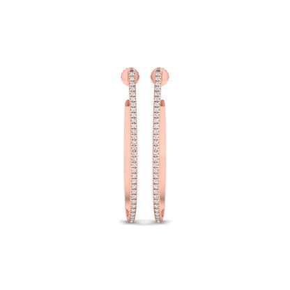 Round lab grown diamond teardrop hoop earrings featuring round brilliant diamonds set along the front outer curve in a modern open hoop design in rose gold