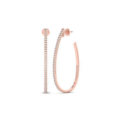 Round lab grown diamond teardrop hoop earrings featuring round brilliant diamonds set along the front outer curve in a modern open hoop design in rose gold