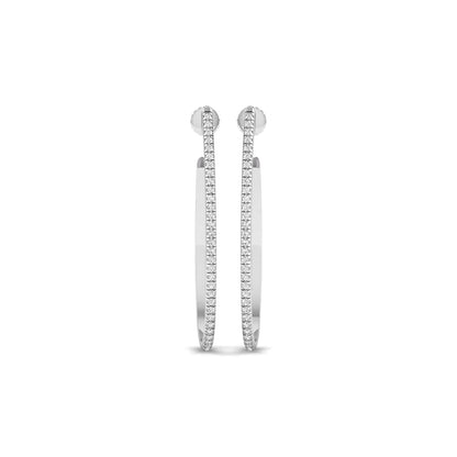 Round lab grown diamond teardrop hoop earrings featuring round brilliant diamonds set along the front outer curve in a modern open hoop design in white gold