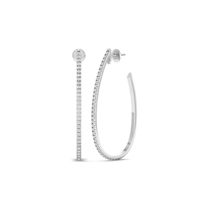 Round lab grown diamond teardrop hoop earrings featuring round brilliant diamonds set along the front outer curve in a modern open hoop design in white gold
