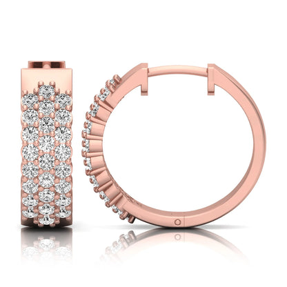 rose gold Round cut lab grown diamond multi-row hoop earrings with hinged hoop closure