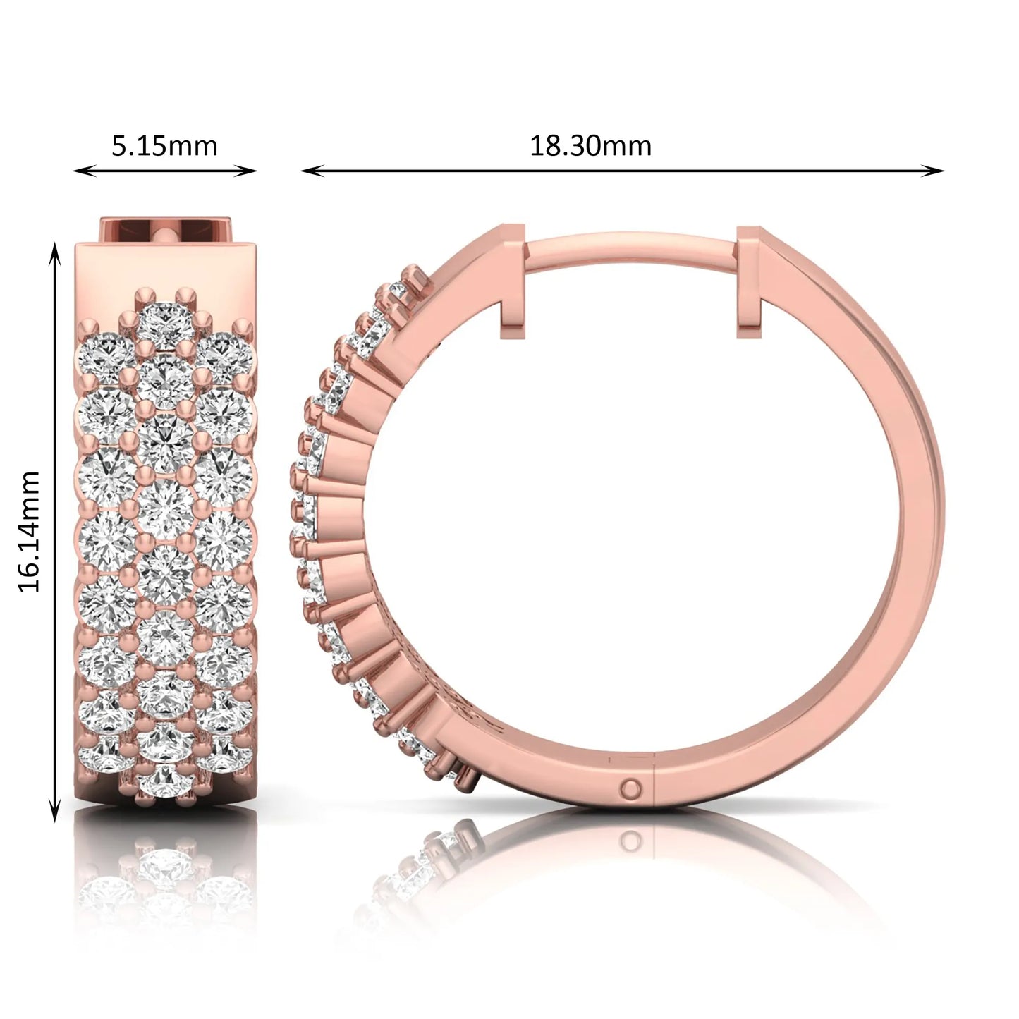 rose gold Round cut lab grown diamond multi-row hoop earrings with hinged hoop closure