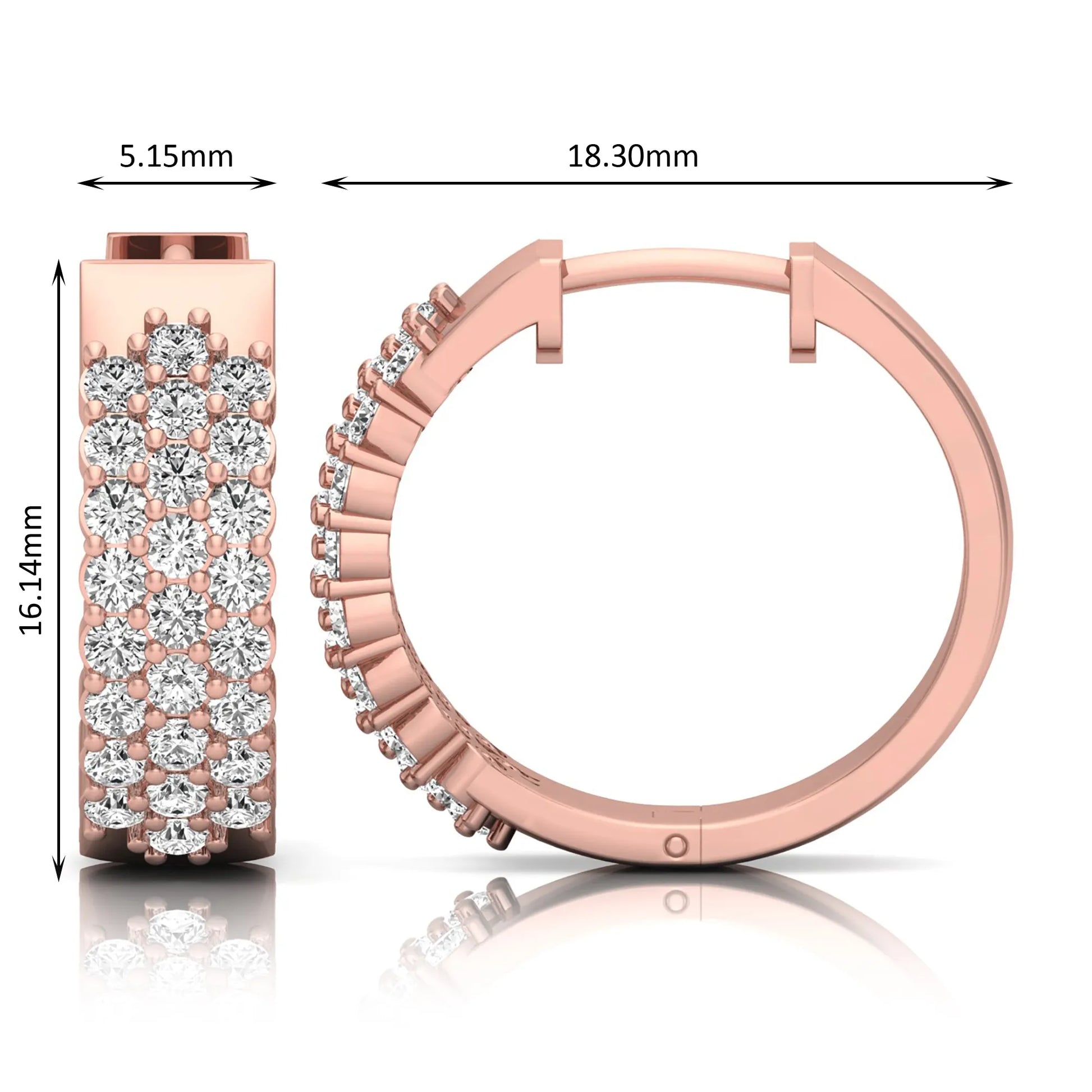 rose gold Round cut lab grown diamond multi-row hoop earrings with hinged hoop closure
