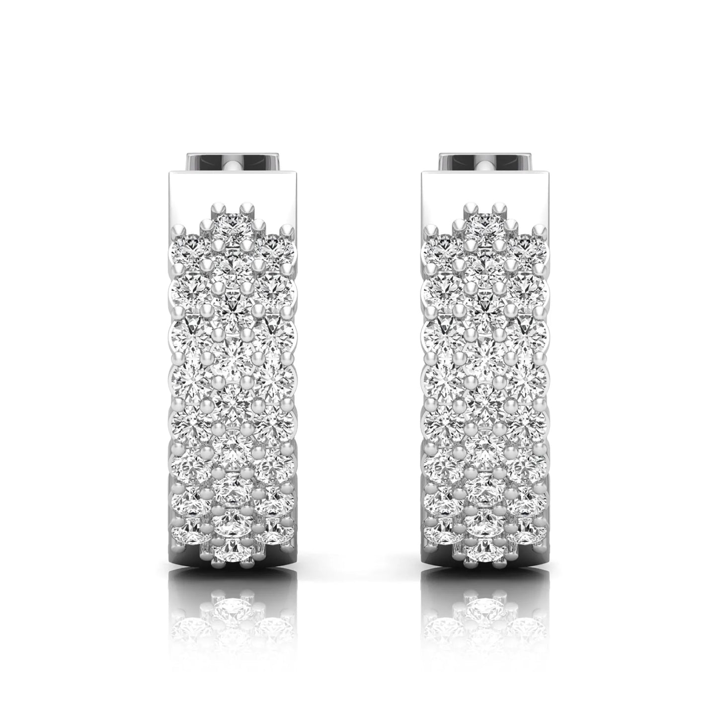 white gold Round cut lab grown diamond multi-row hoop earrings with hinged hoop closure