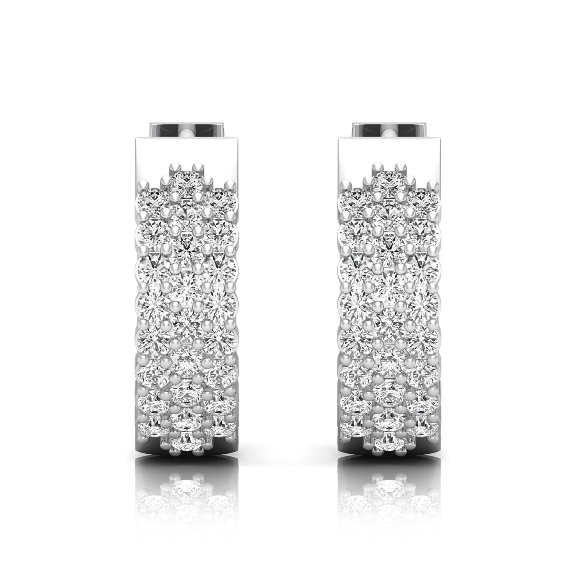 white gold Round cut lab grown diamond multi-row hoop earrings with hinged hoop closure