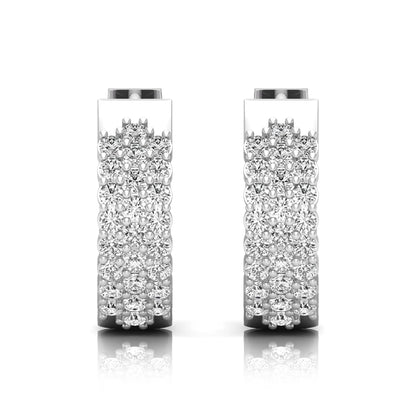 white gold Round cut lab grown diamond multi-row hoop earrings with hinged hoop closure