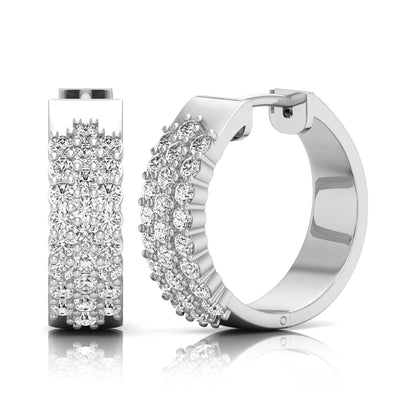 white gold Round cut lab grown diamond multi-row hoop earrings with hinged hoop closure