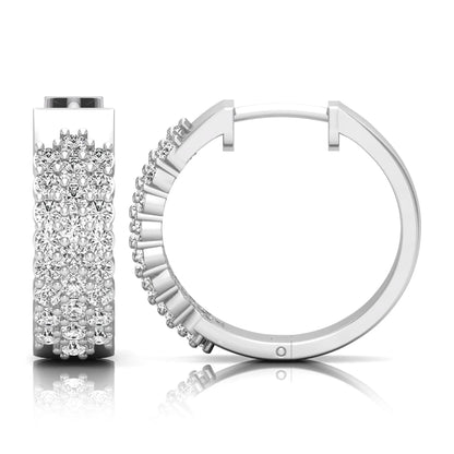 white gold Round cut lab grown diamond multi-row hoop earrings with hinged hoop closure