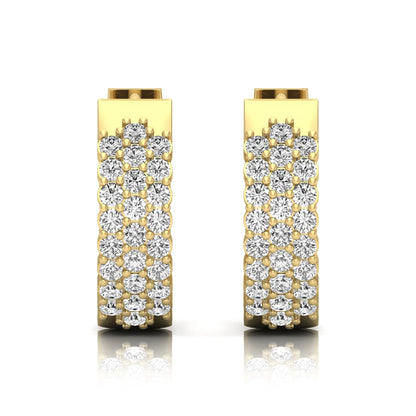 yellow gold Round cut lab grown diamond multi-row hoop earrings with hinged hoop closure
