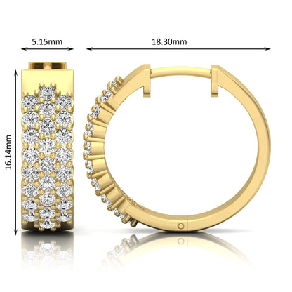 yellow gold Round cut lab grown diamond multi-row hoop earrings with hinged hoop closure