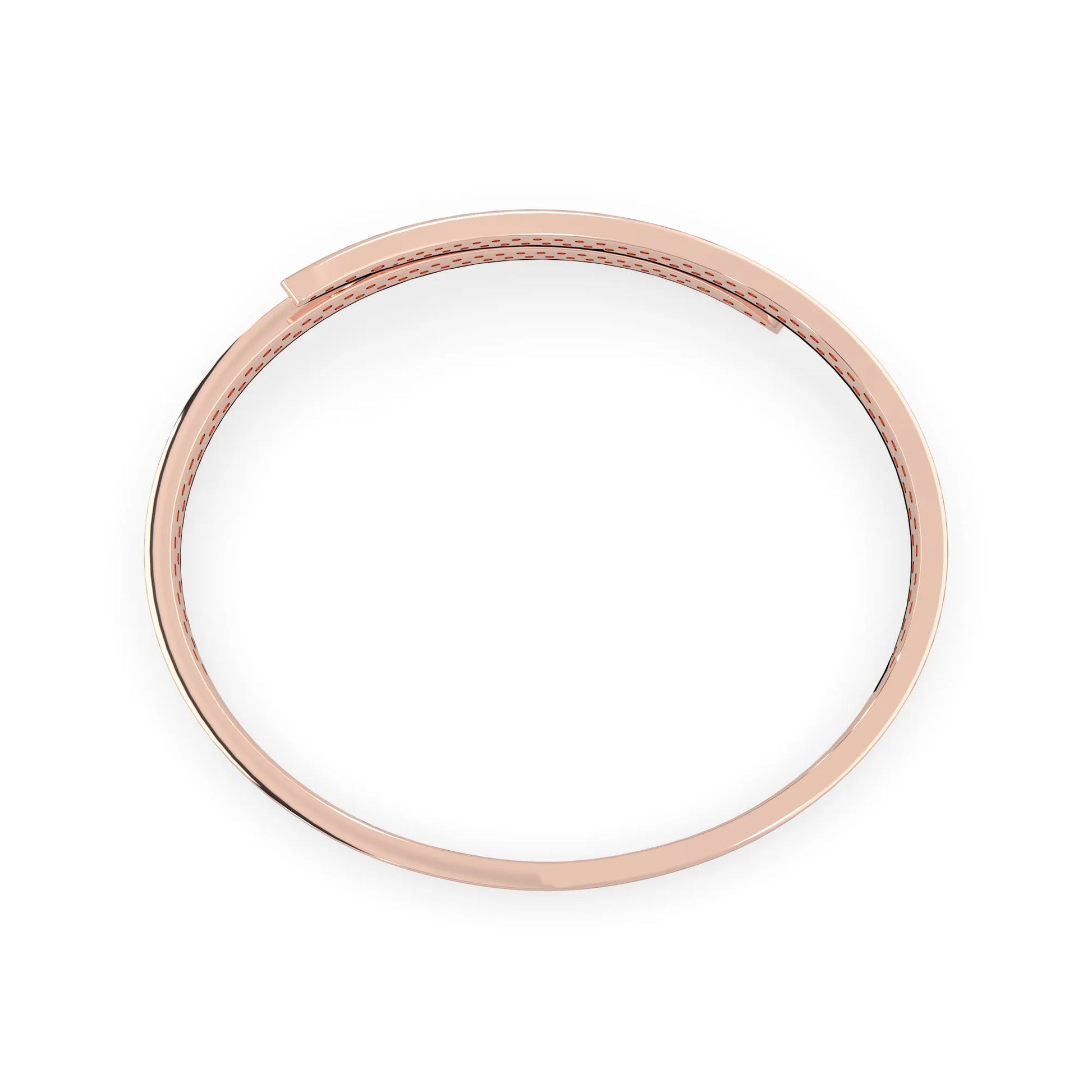 Round pavé set lab grown diamond bypass open cuff bangle bracelet with elegant sculptural crossover silhouette in rose gold metal tone