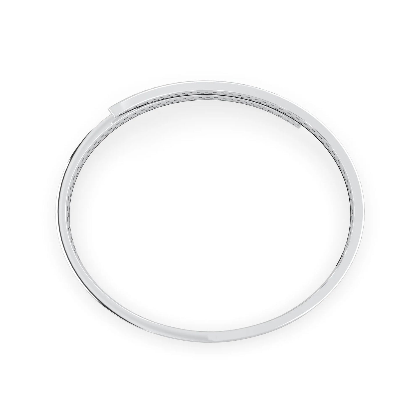 Round pavé set lab grown diamond bypass open cuff bangle bracelet with elegant sculptural crossover silhouette in white gold metal tone
