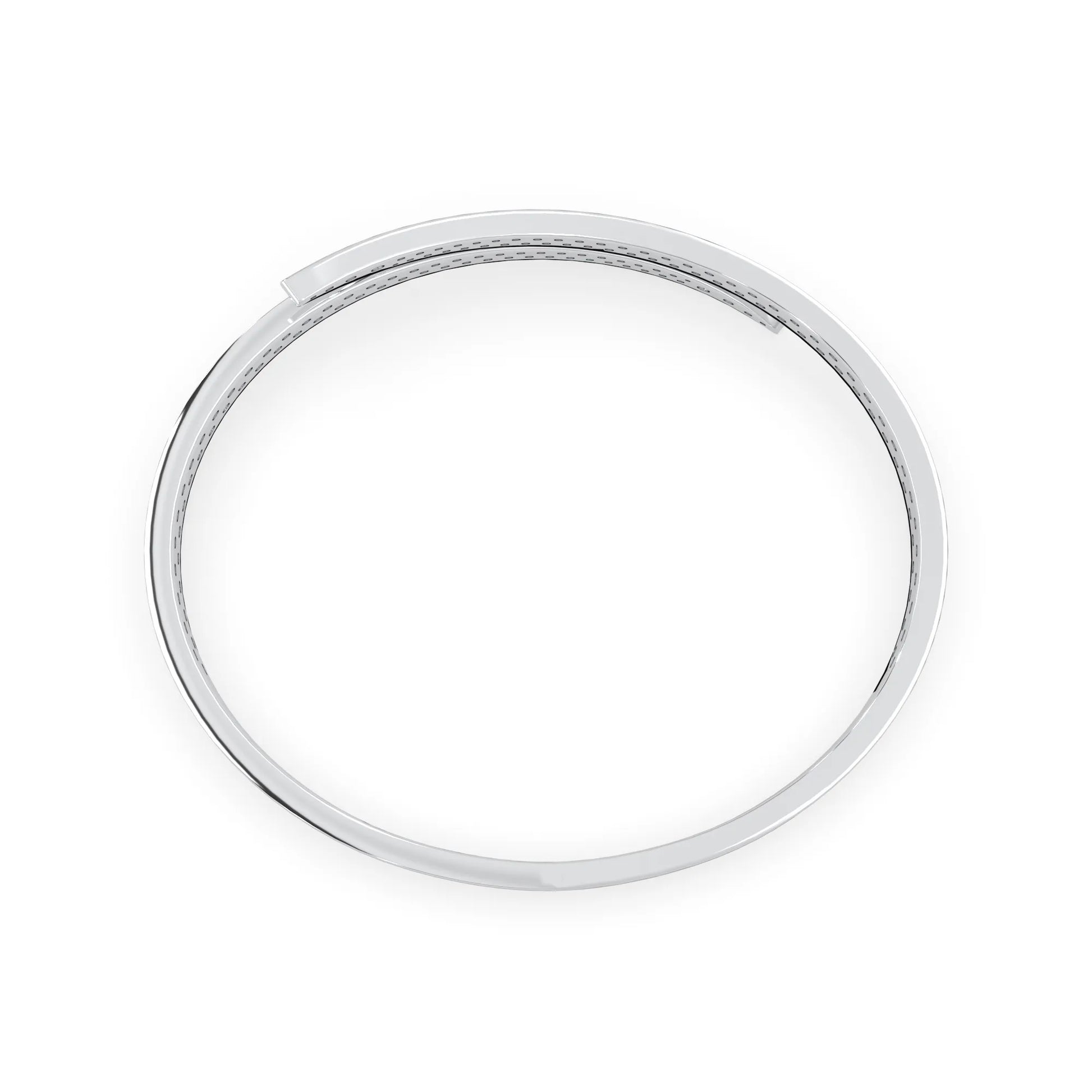 Round pavé set lab grown diamond bypass open cuff bangle bracelet with elegant sculptural crossover silhouette in white gold metal tone