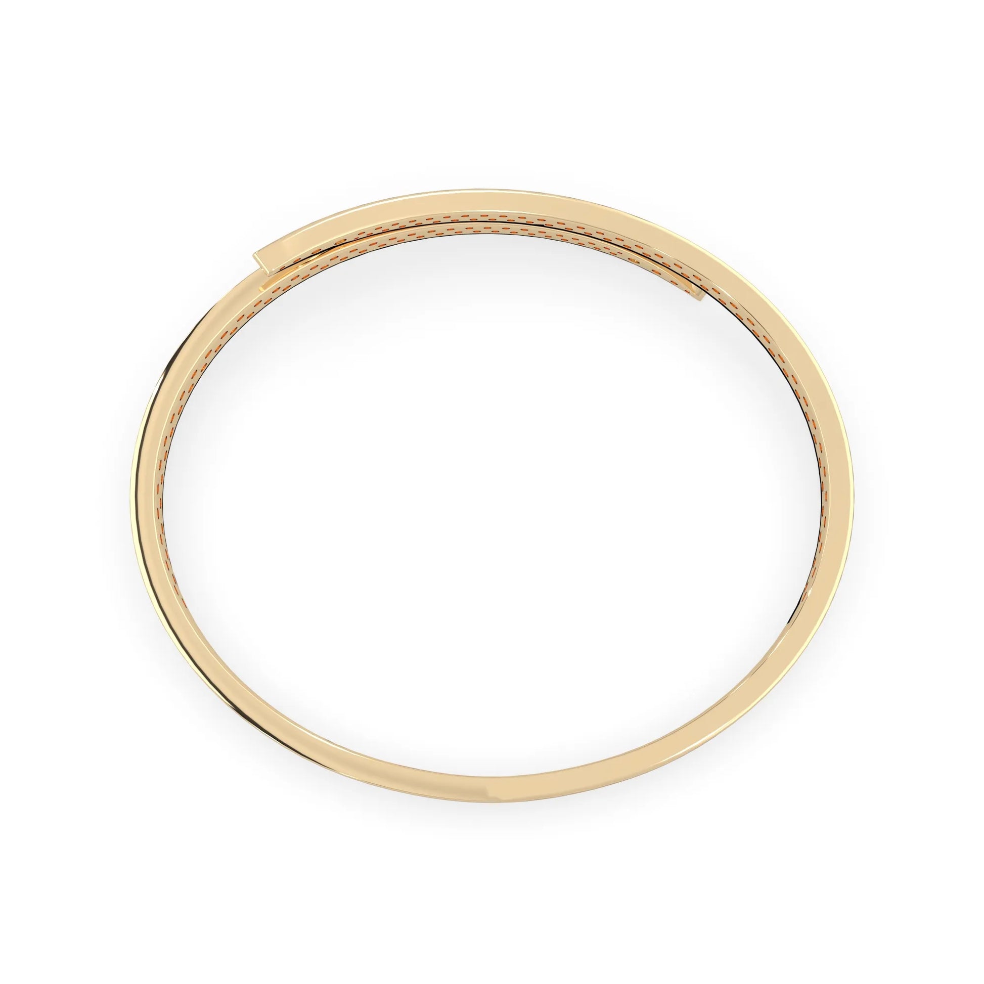 Round pavé set lab grown diamond bypass open cuff bangle bracelet with elegant sculptural crossover silhouette in yellow gold metal tone