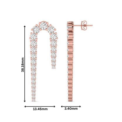 Round prong set lab grown diamond curved crawler earrings featuring graduating round diamonds in a rose gold tone with push back closure.