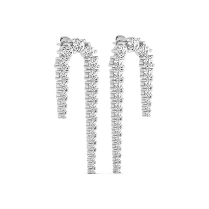 Round prong set lab grown diamond curved crawler earrings featuring graduating round diamonds in a white gold tone with push back closure.