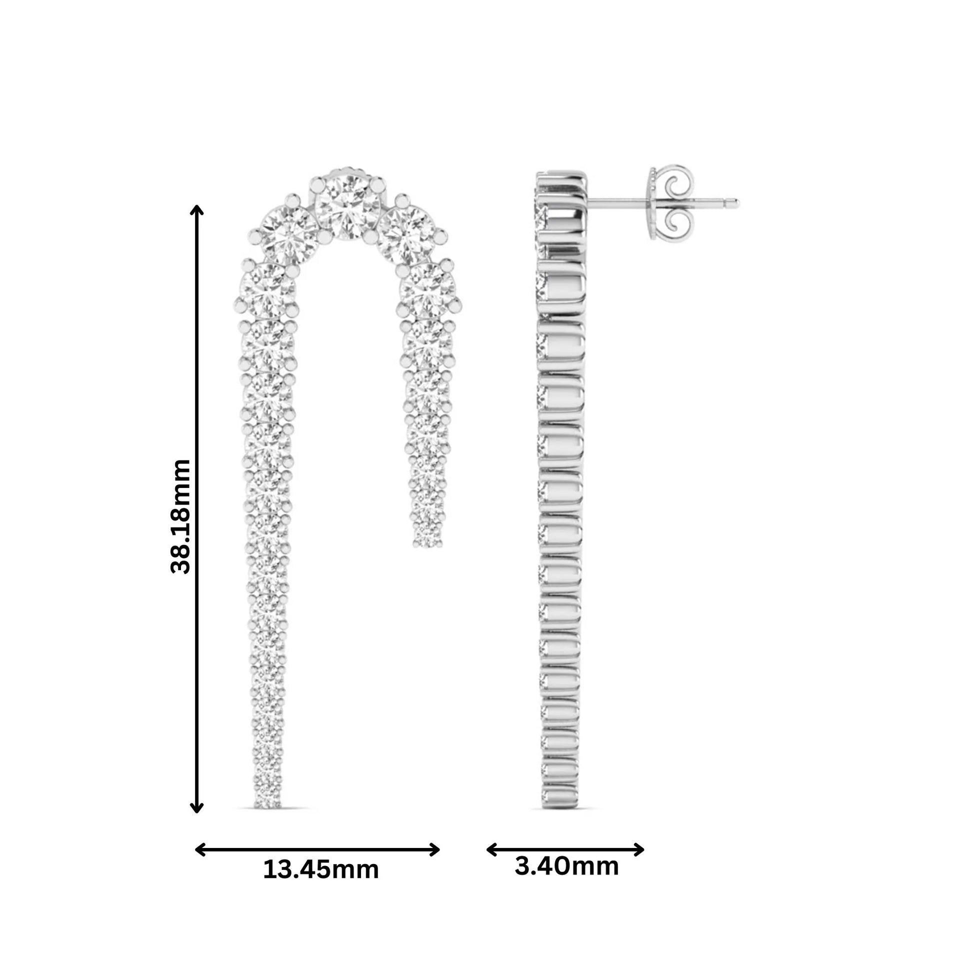 Round prong set lab grown diamond curved crawler earrings featuring graduating round diamonds in a white gold tone with push back closure.