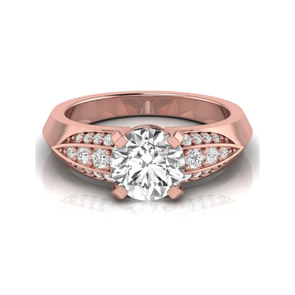 Round prong set lab grown diamond engagement ring featuring a 2.00 carat round center diamond with round accent diamonds in an elegant split shank design in rose gold