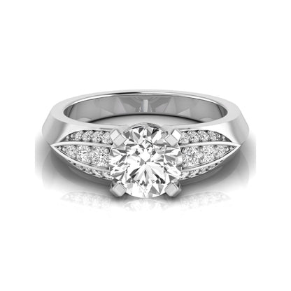 Round prong set lab grown diamond engagement ring featuring a 2.00 carat round center diamond with round accent diamonds in an elegant split shank design in white gold