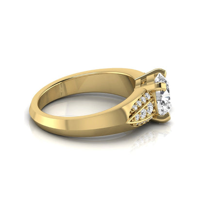 Round prong set lab grown diamond engagement ring featuring a 2.00 carat round center diamond with round accent diamonds in an elegant split shank design in yellow gold