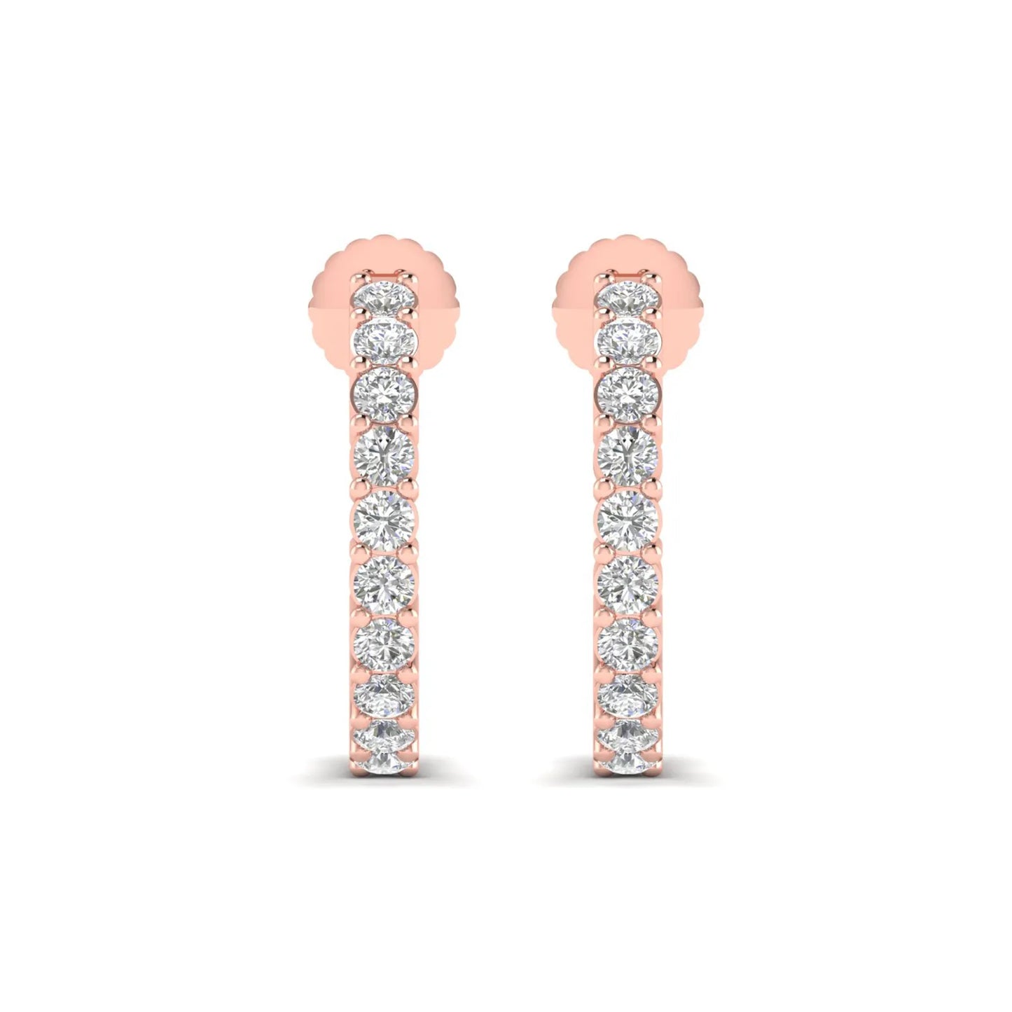 rose gold Round cut lab grown diamond half hoop earrings with prong setting and push back closure