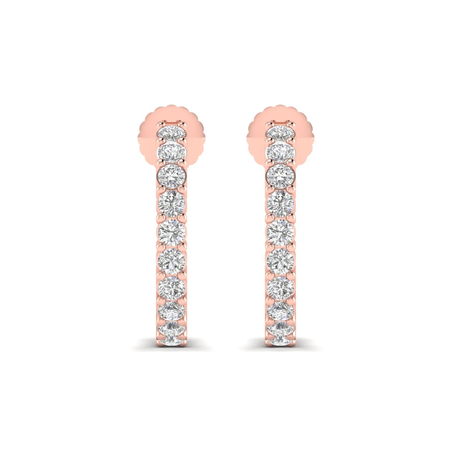 rose gold Round cut lab grown diamond half hoop earrings with prong setting and push back closure