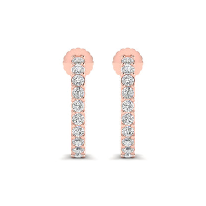 rose gold Round cut lab grown diamond half hoop earrings with prong setting and push back closure