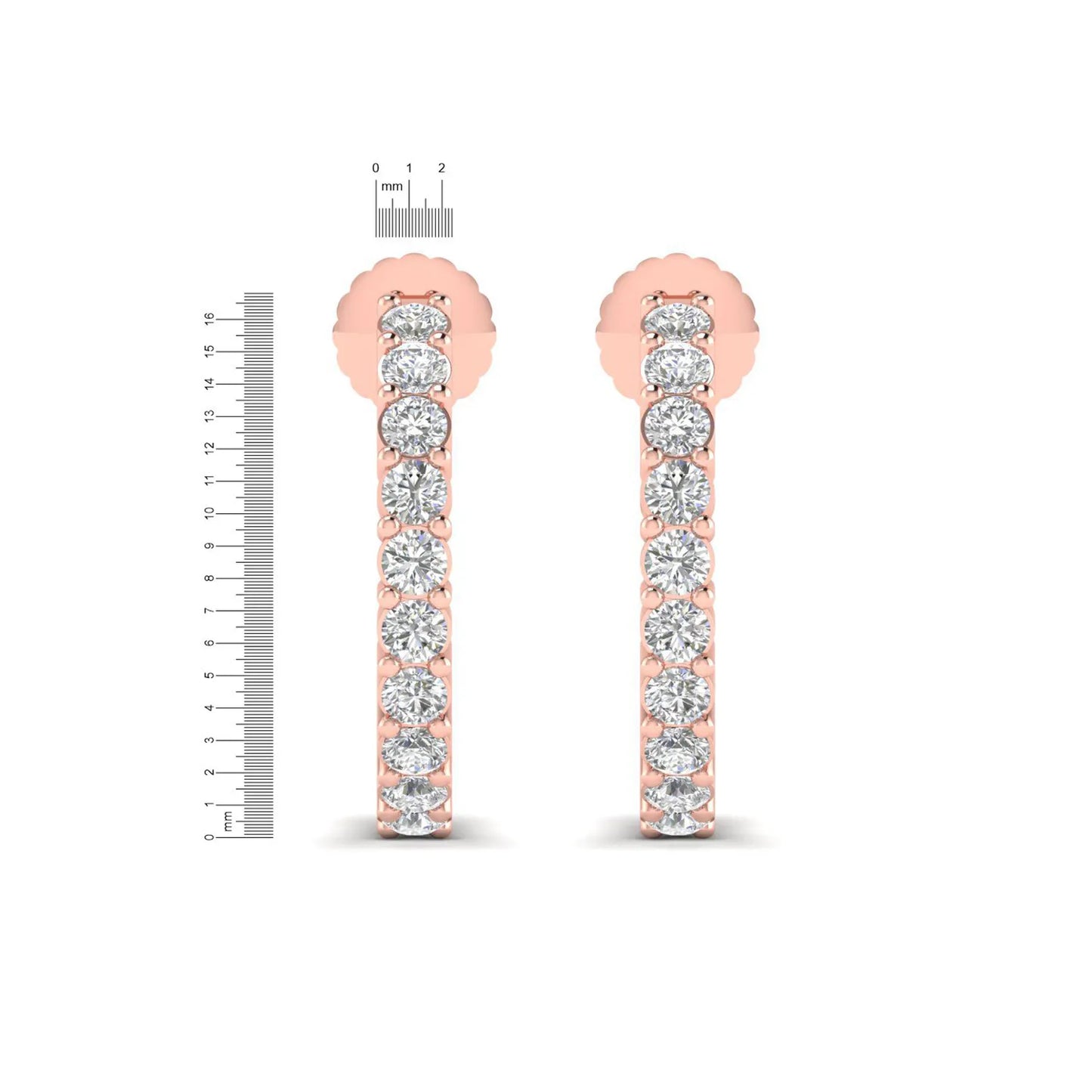 rose gold Round cut lab grown diamond half hoop earrings with prong setting and push back closure