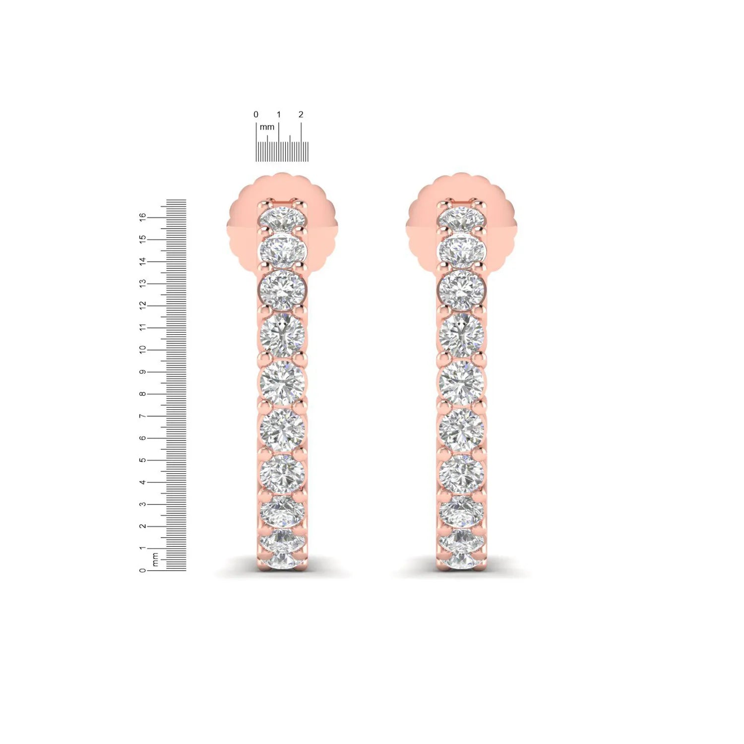 rose gold Round cut lab grown diamond half hoop earrings with prong setting and push back closure