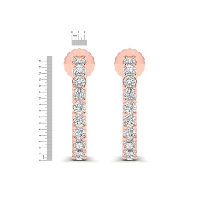 rose gold Round cut lab grown diamond half hoop earrings with prong setting and push back closure