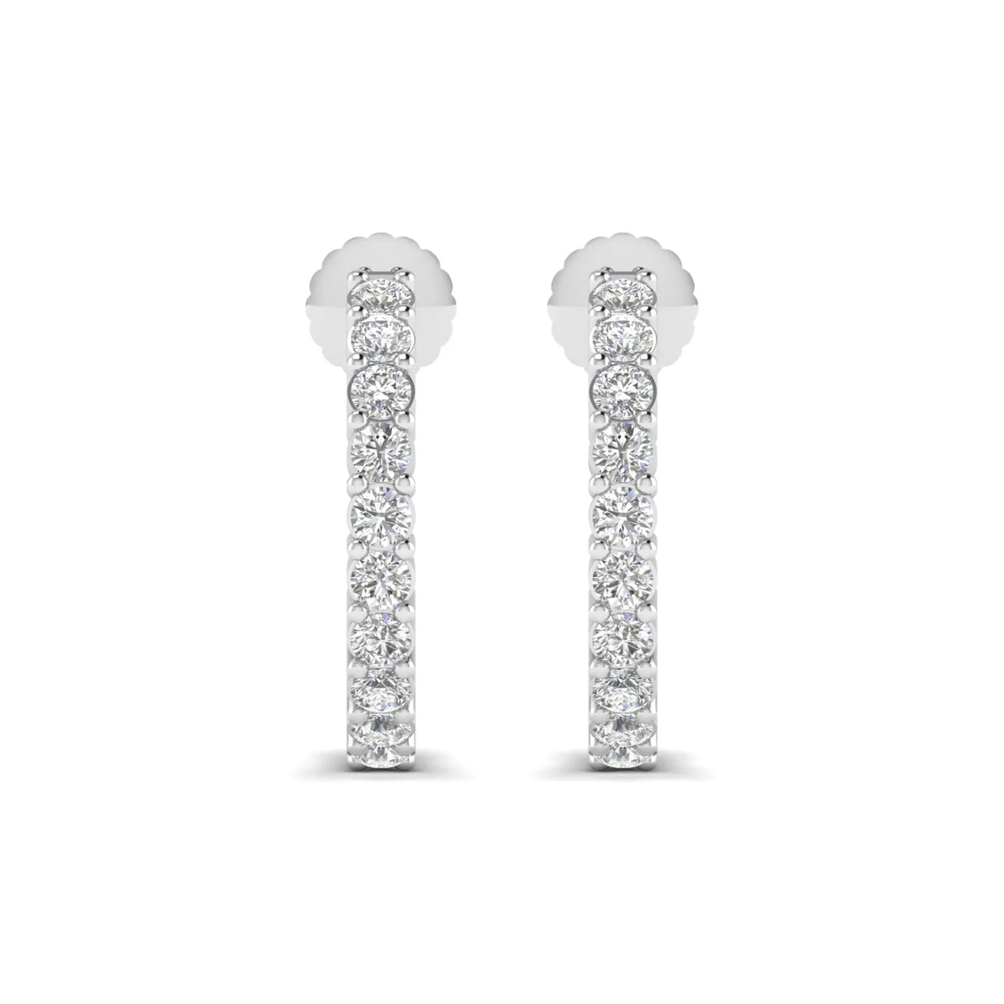 white gold Round cut lab grown diamond half hoop earrings with prong setting and push back closure