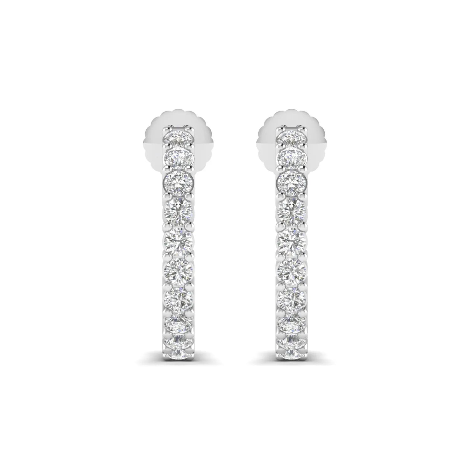 white gold Round cut lab grown diamond half hoop earrings with prong setting and push back closure