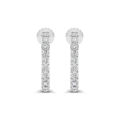 white gold Round cut lab grown diamond half hoop earrings with prong setting and push back closure