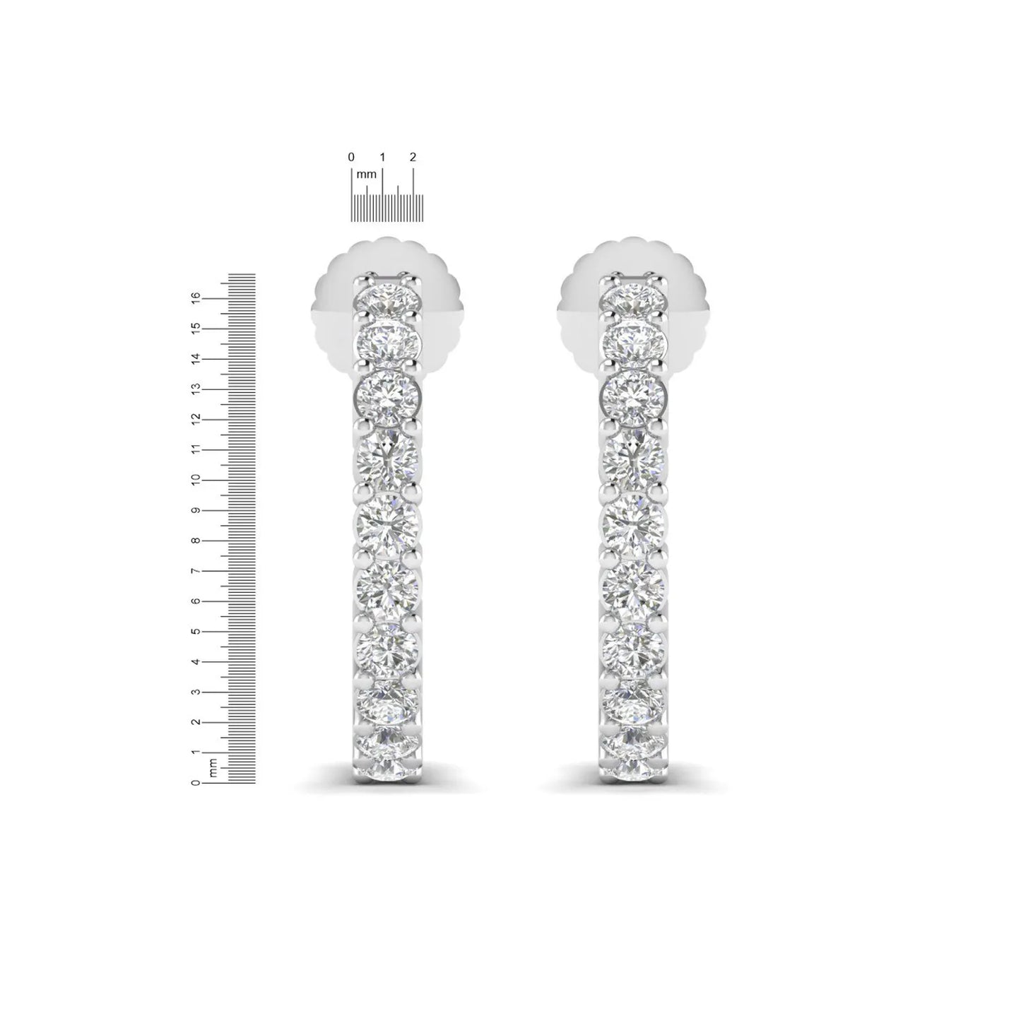 white gold Round cut lab grown diamond half hoop earrings with prong setting and push back closure