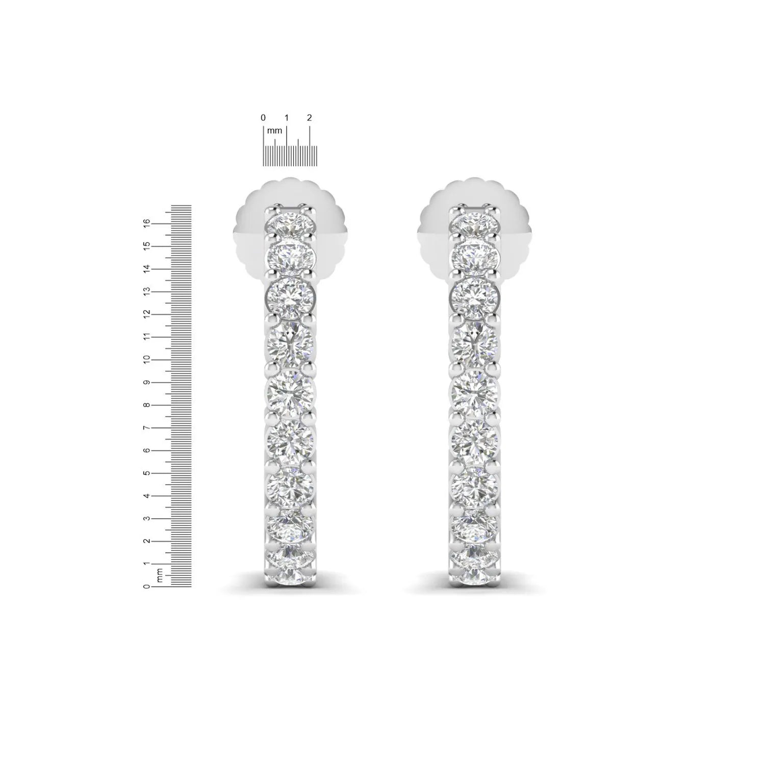 white gold Round cut lab grown diamond half hoop earrings with prong setting and push back closure
