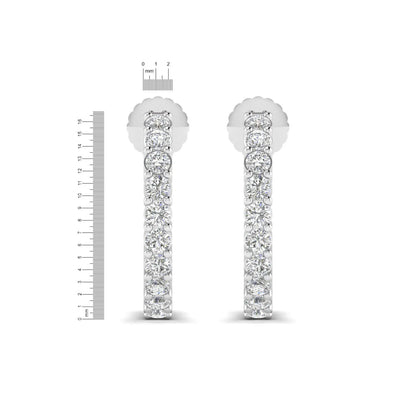 white gold Round cut lab grown diamond half hoop earrings with prong setting and push back closure