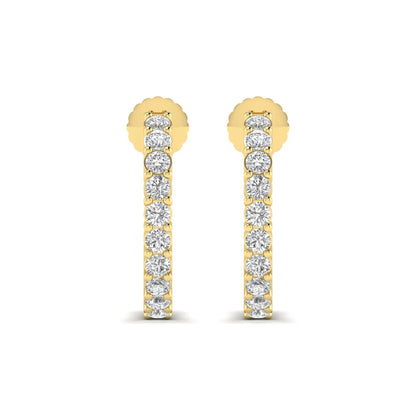 yellow gold Round cut lab grown diamond half hoop earrings with prong setting and push back closure